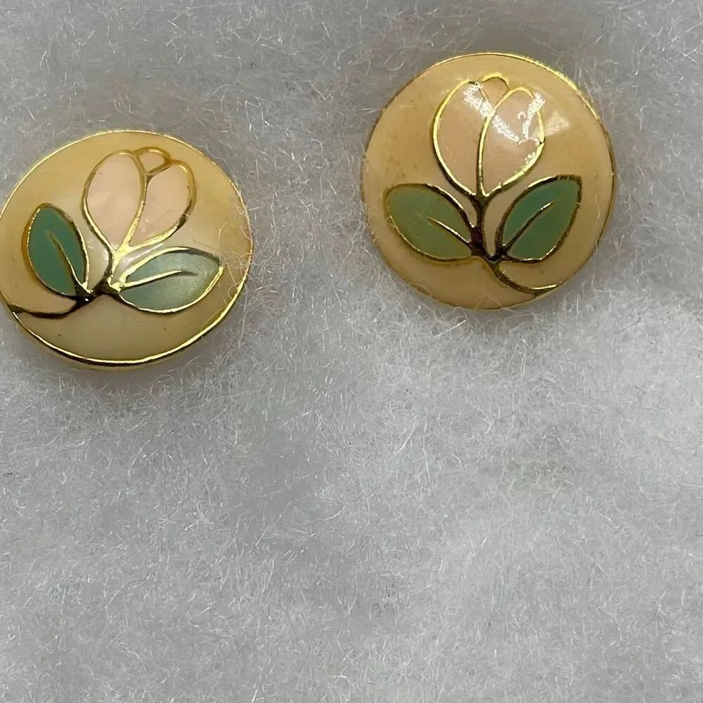 Vintage 80’s tulip enamel clip earrings Thailand.